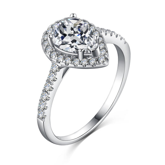 [HOT]1.0カラットの豪華な輝くウォータードロップシェイプの結婚指輪
