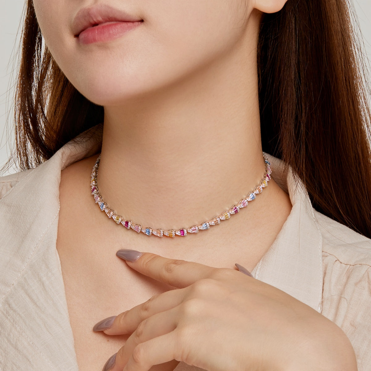 [HOT]輝くカラフルなレインボーネックレス