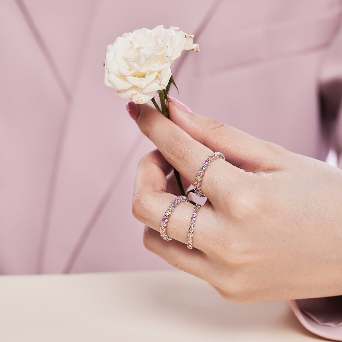 [HOT]Sparkling Colorful Round Cut Tennis Ring