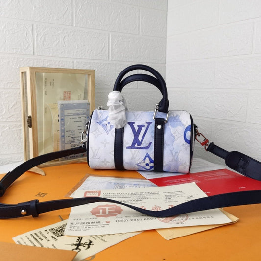 LV KEEPALL XS 21 MONOGRAMME TOILE BLEUE AQUARELLE