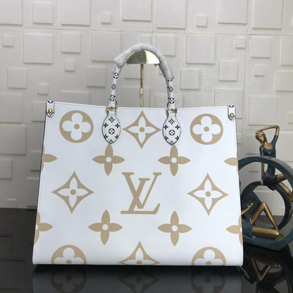 ONTHEGO GM 41 KAKI BLANC BEIGE MONOGRAMME TOILE ENDUITE GÉANTE