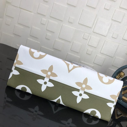 ONTHEGO GM 41 KAKI BLANC BEIGE MONOGRAMME TOILE ENDUITE GÉANTE