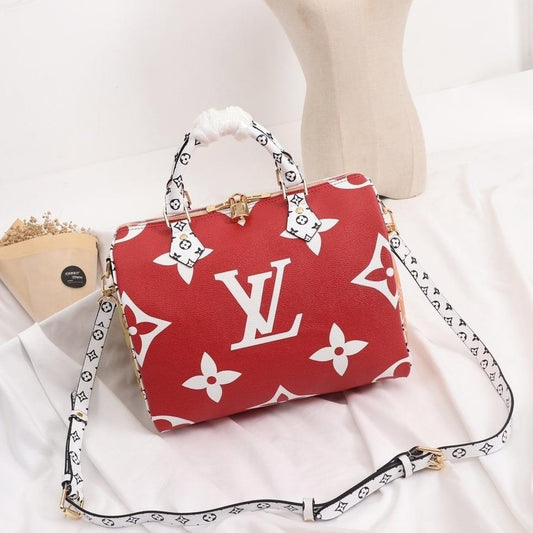 SPEEDY BANDOULIERE 25 TOILE MONOGRAMME GÉANTE ROUGE BLANC