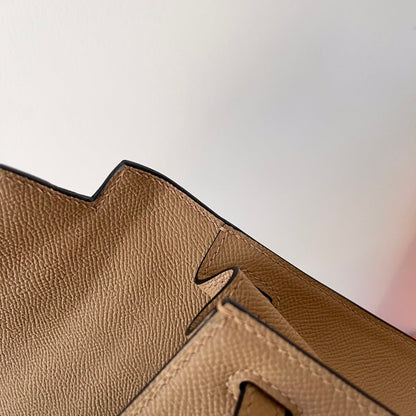 Sac à main HM Kelly 25 cm en cuir EPSOM beige et matériel doré