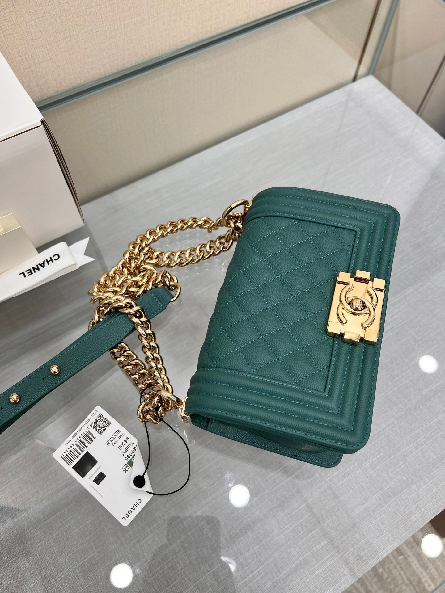 ボーイズバッグ スモール 20 エバーグリーン キャビア ゴールド金具
