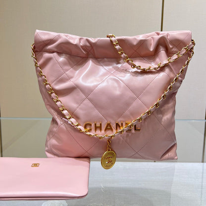 Sac HOBO CC 22 en cuir d'agneau rose et matériel doré