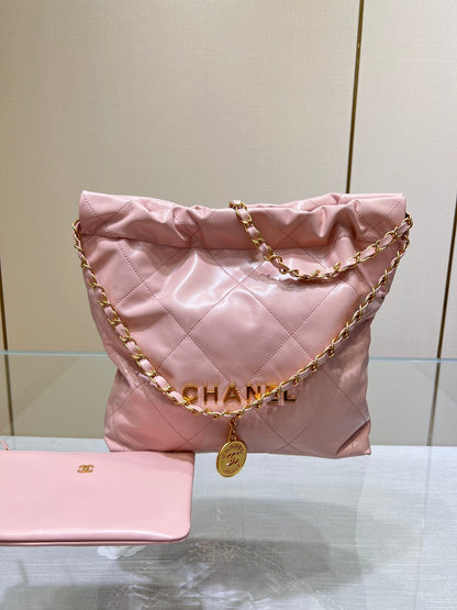 Sac HOBO CC 22 en cuir d'agneau rose et matériel doré