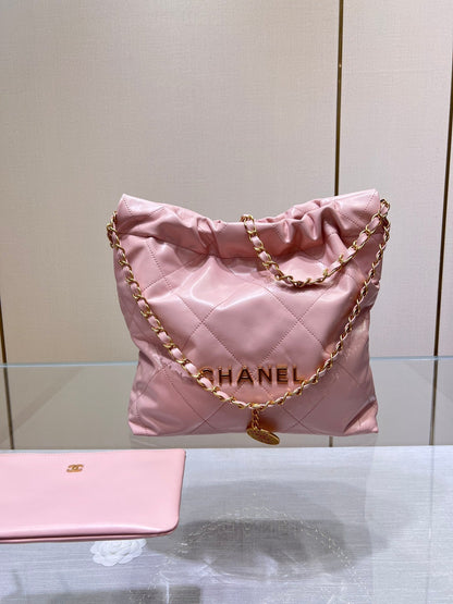 Sac HOBO CC 22 en cuir d'agneau rose et matériel doré