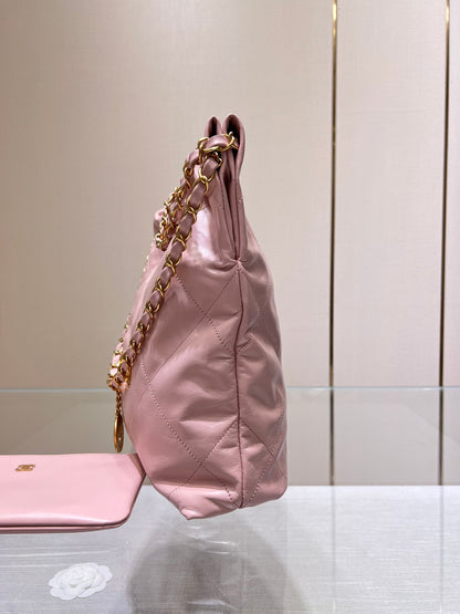 Sac HOBO CC 22 en cuir d'agneau rose et matériel doré