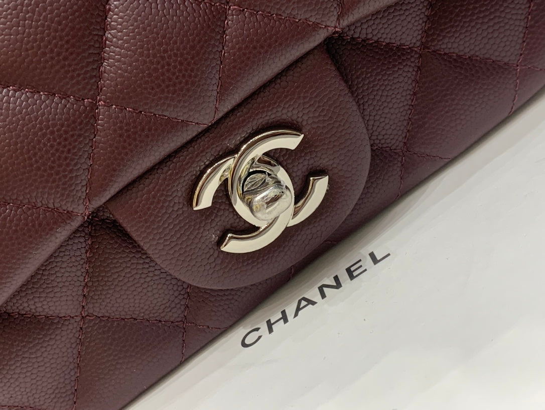 ミニスクエアフラップバッグ 17cm チョコレートキャビア シルバー金具
