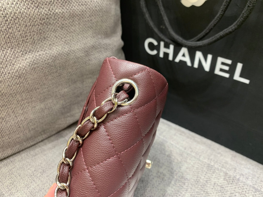 ミニスクエアフラップバッグ 17cm チョコレートキャビア シルバー金具