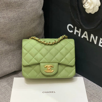 MINI SAC À RABAT CARRÉ 17 CM VERT CAVIAR QUINCAILLERIE OR