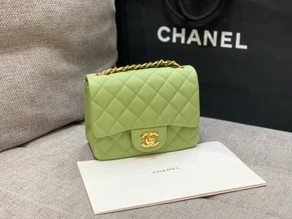 MINI SAC À RABAT CARRÉ 17 CM VERT CAVIAR QUINCAILLERIE OR