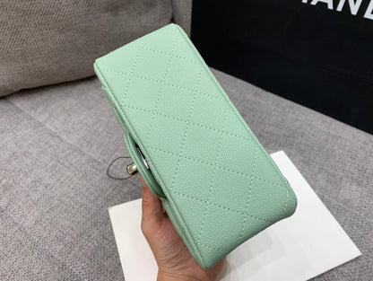 ミニスクエアフラップバッグ 17cm アクアキャビア シルバー金具