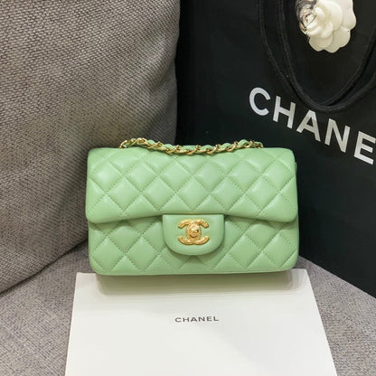 MINI SAC À RABAT RECTANGLE 20 CM CUIR D'AGNEAU LIME QUINCAILLERIE DORÉ