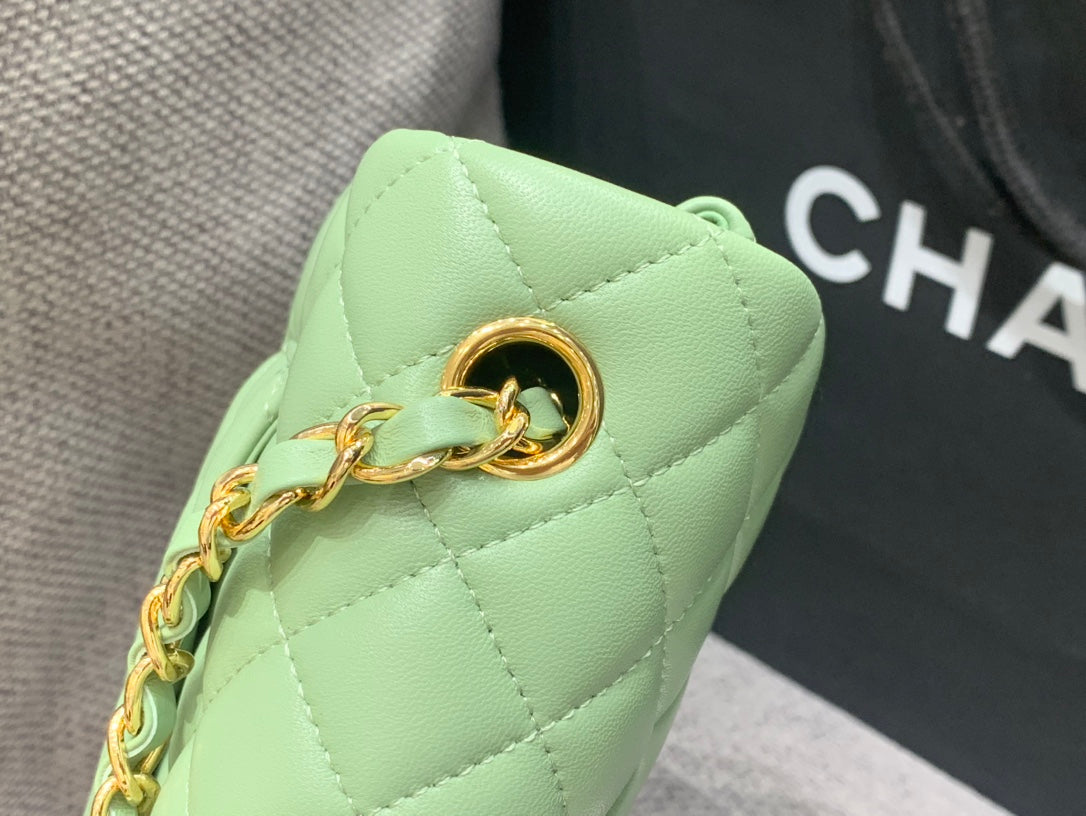 MINI SAC À RABAT RECTANGLE 20 CM CUIR D'AGNEAU LIME QUINCAILLERIE DORÉ
