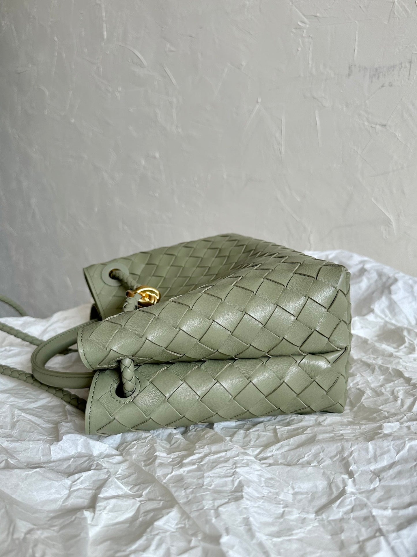 BV PETIT ANDIAMO 25CM CUIR D'AGNEAU VERT CLAIR 