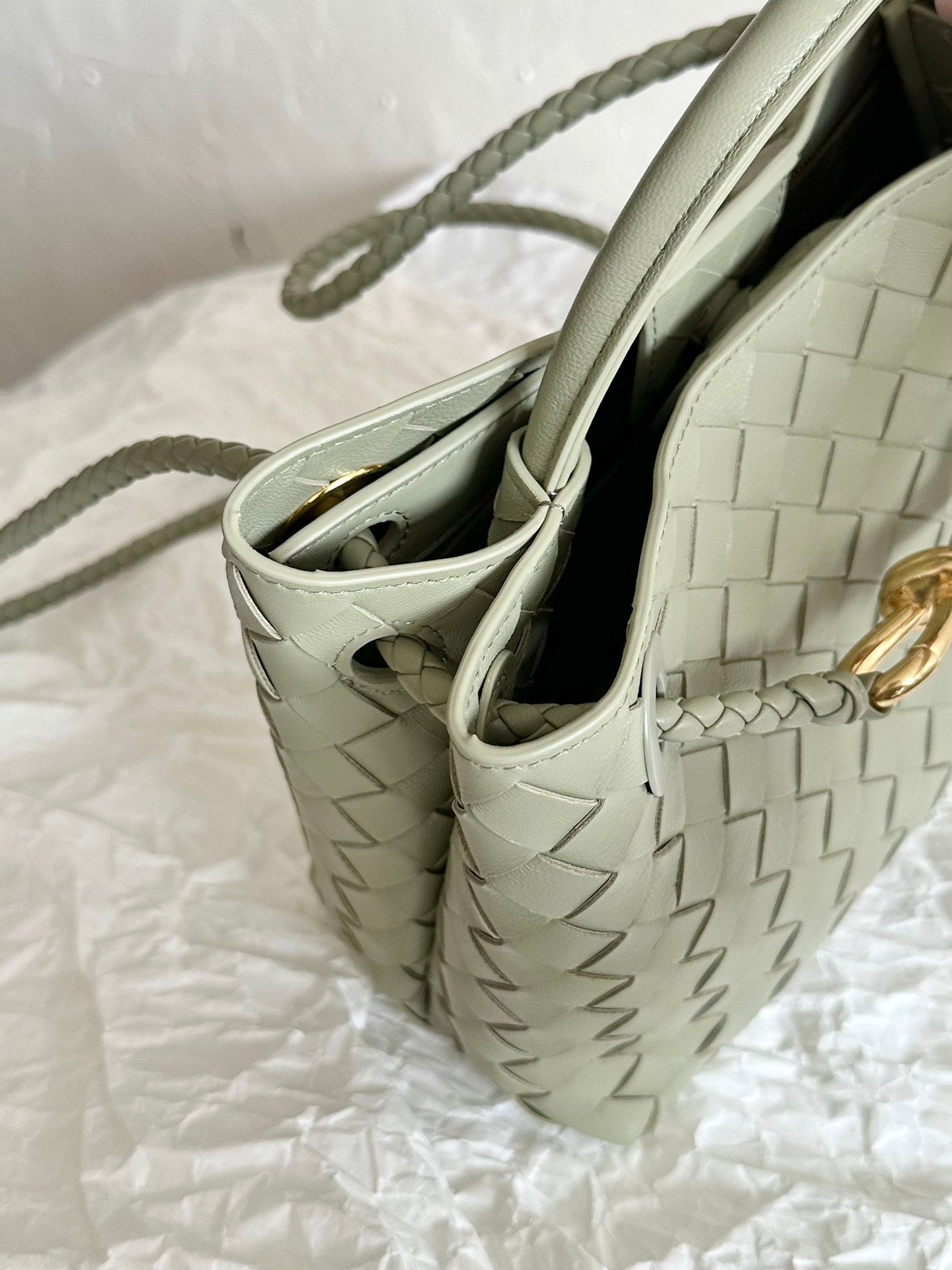 BV PETIT ANDIAMO 25CM CUIR D'AGNEAU VERT CLAIR 
