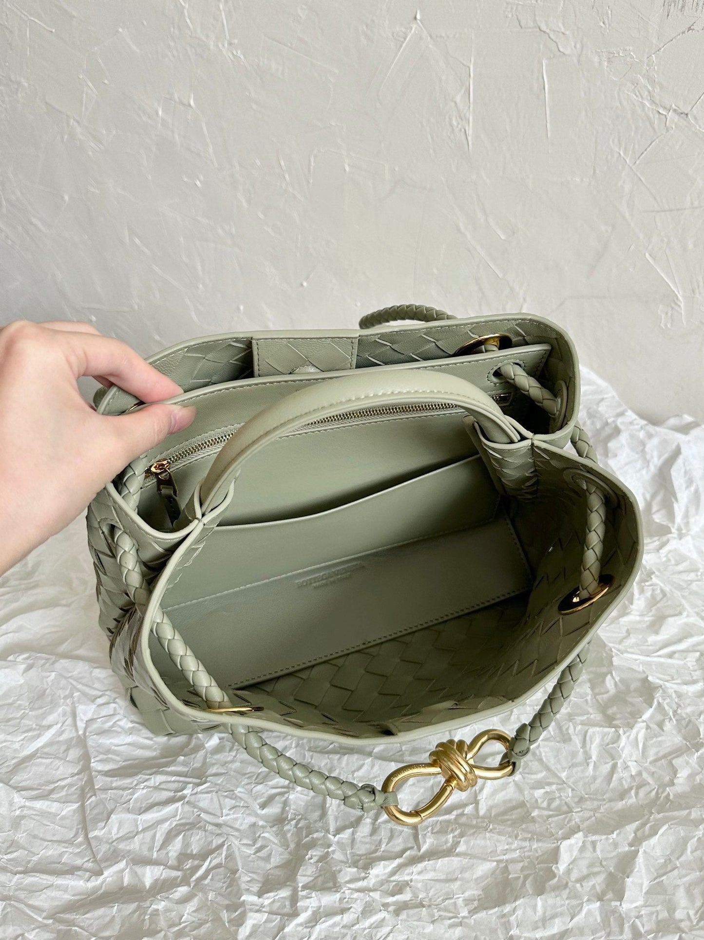 BV PETIT ANDIAMO 25CM CUIR D'AGNEAU VERT CLAIR 
