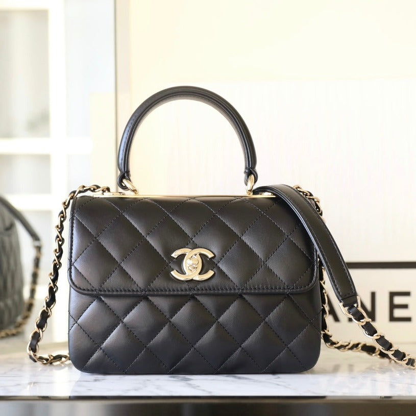 CC TRENDY 20CM CUIR D'AGNEAU NOIR QUINCAILLERIE DORÉ