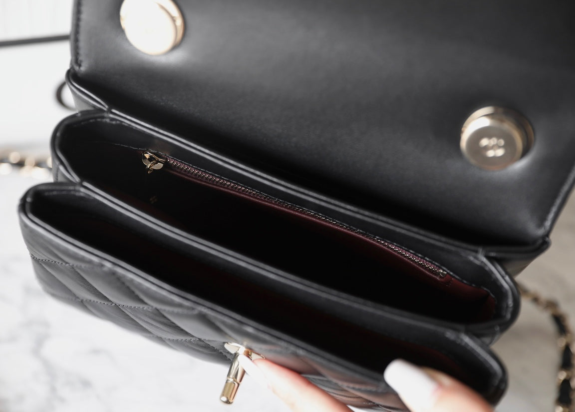 CC TRENDY 20CM CUIR D'AGNEAU NOIR QUINCAILLERIE DORÉ