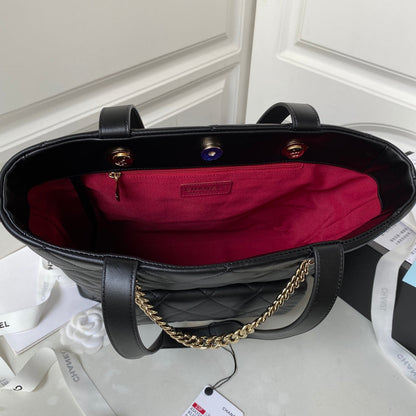 Sac fourre-tout CC 19 33 cm en cuir d'agneau noir et matériel doré