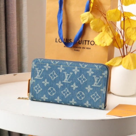 LVモノグラムデニムレザー19cmロングウォレット