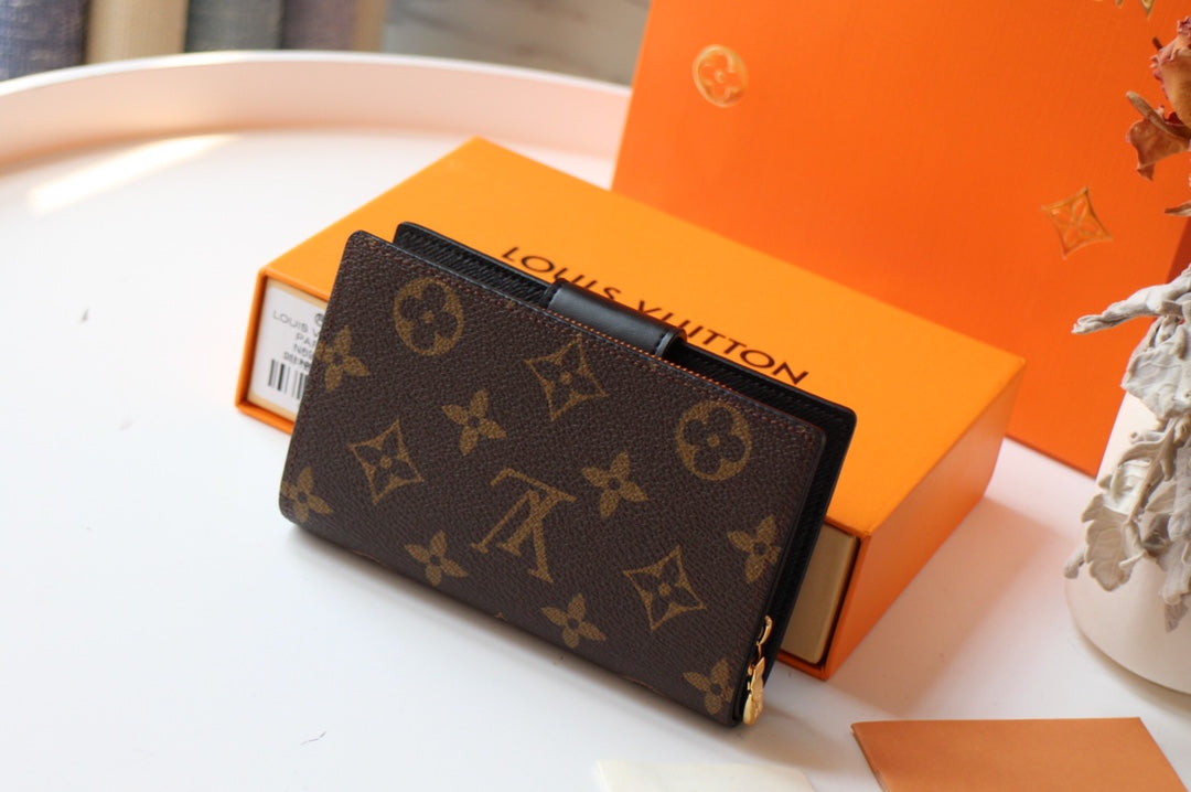 PORTEFEUILLE JULIETTE 13,5 EN TOILE MONOGRAMME MARRON ORANGE
