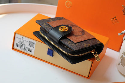 PORTEFEUILLE JULIETTE 13,5 EN TOILE MONOGRAMME MARRON ORANGE