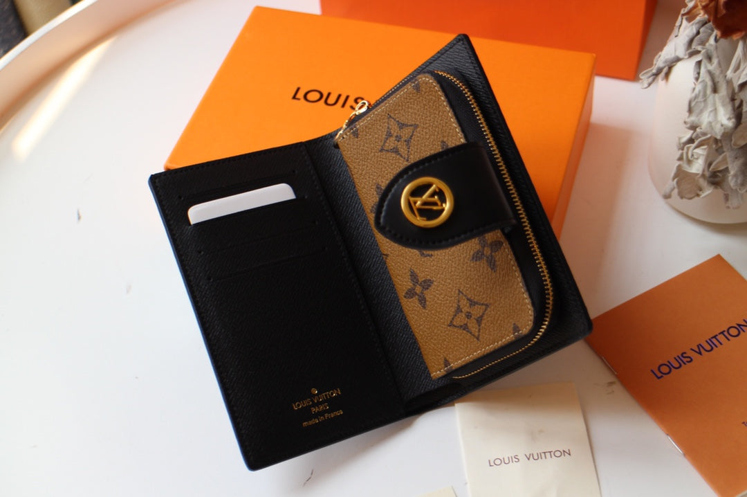 PORTEFEUILLE JULIETTE 13,5 EN TOILE MONOGRAMME MARRON ORANGE