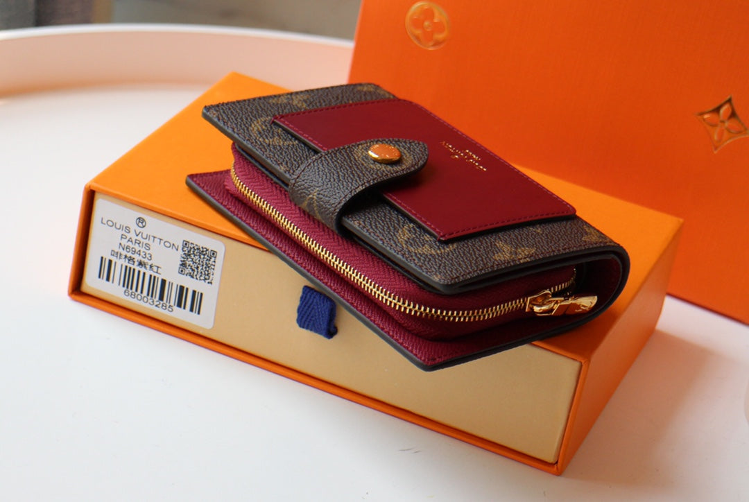 PORTEFEUILLE JULIETTE 13,5 EN TOILE MONOGRAMME MARRON ROUGE