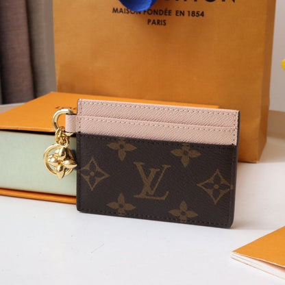 PORTE-CARTES CHARM EN TOILE MONOGRAMME MARRON ROSE