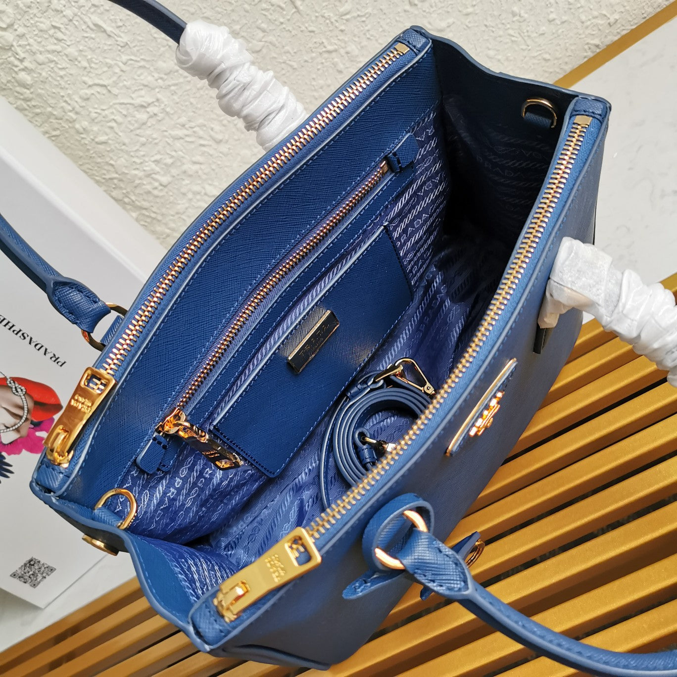GALLERIA MOYENNE 28 CUIR SAFFIANO BLEU 