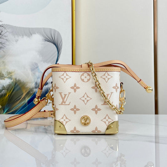 SAC À MAIN NOE 11,5 NANO CHARM CRÈME ROSE MONOGRAMME TOILE 