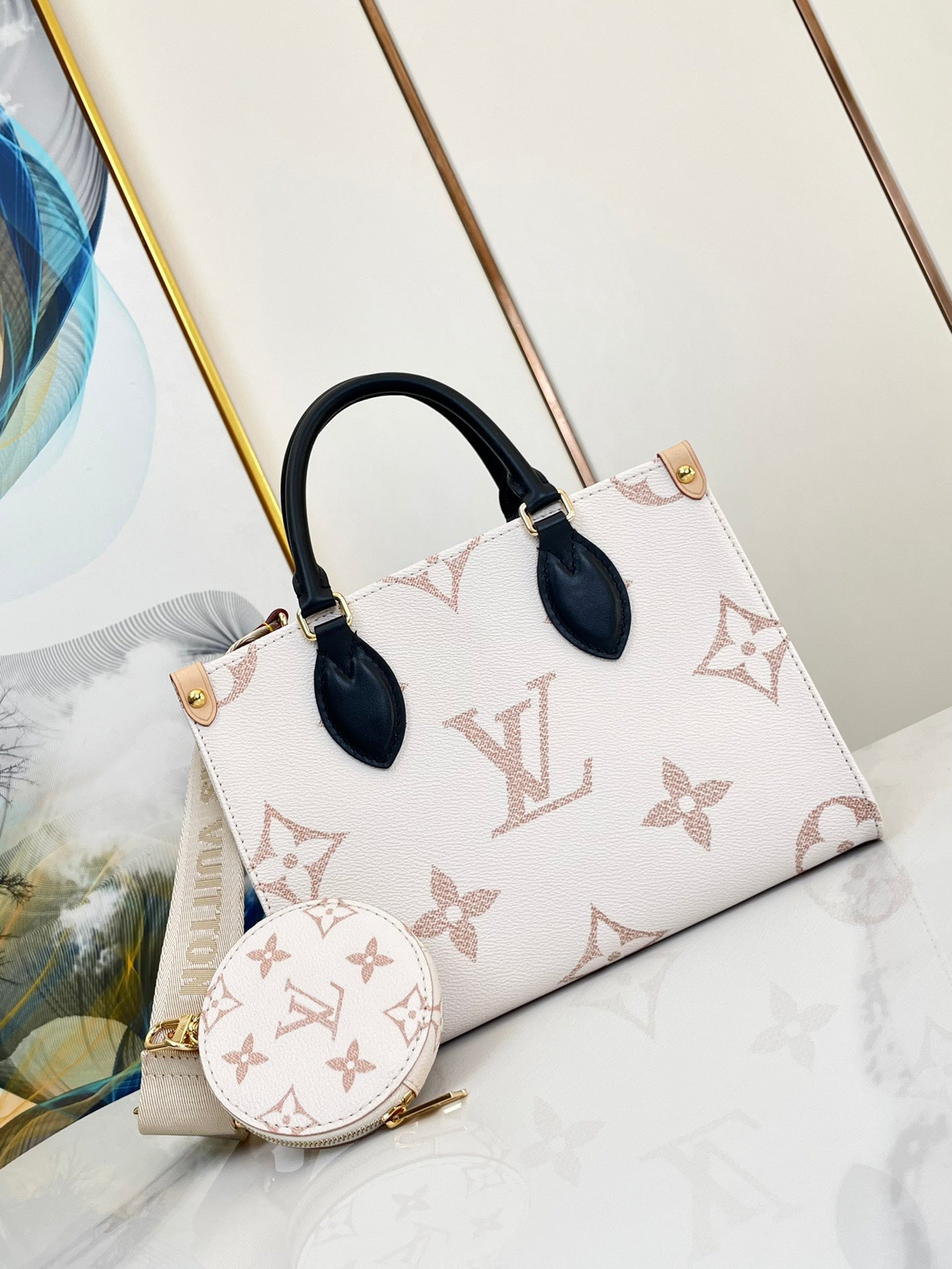ONTHEGO 25 TOILE MONOGRAMME BLANC MARRON 