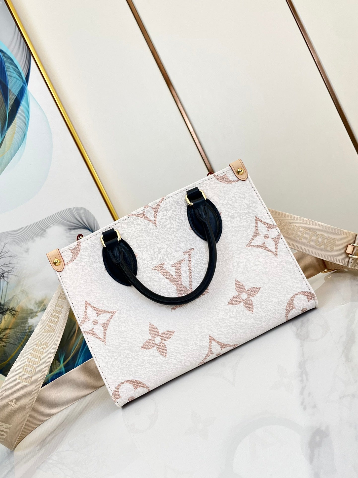 ONTHEGO 25 TOILE MONOGRAMME BLANC MARRON 