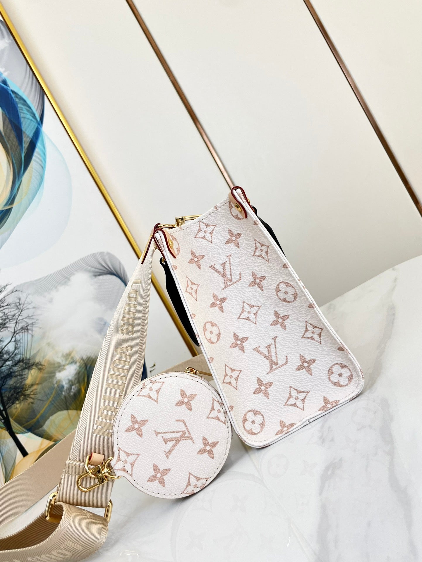 ONTHEGO 25 TOILE MONOGRAMME BLANC MARRON 