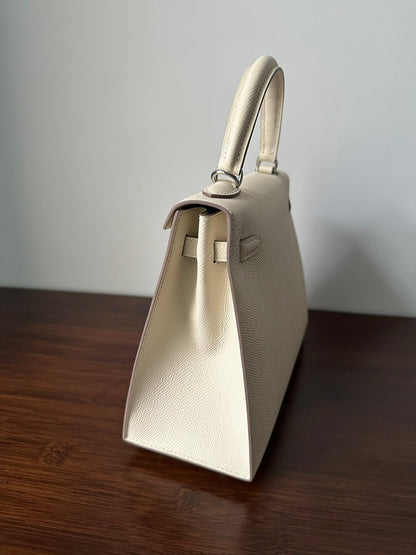 HM ケリー 25cm ホワイト エプソム シルバー金具