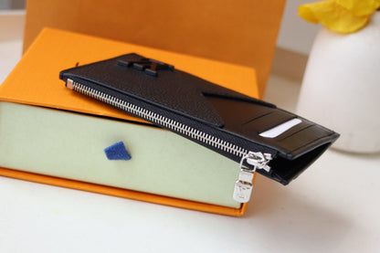 PORTE-CARTES 8 PIÈCES EN CUIR DE VEAU AÉROGRAMME NOIR