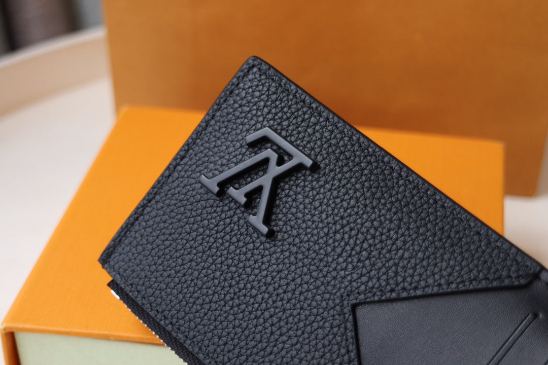 PORTE-CARTES 8 PIÈCES EN CUIR DE VEAU AÉROGRAMME NOIR