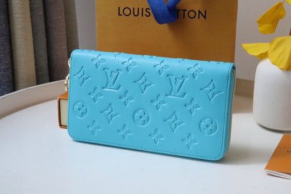 PORTEFEUILLE ZIPPY 19 BLEU NUAGE EN CUIR D'AGNEAU GAUFRÉ