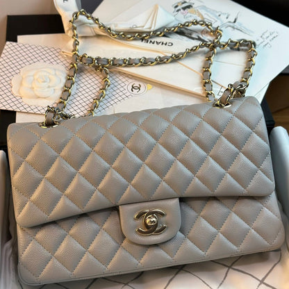 SAC À RABAT 25 CM QUINCAILLERIE DORÉE CAVIAR GRIS 