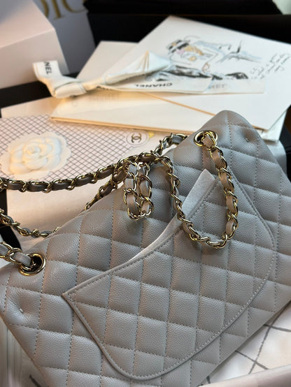 SAC À RABAT 25 CM QUINCAILLERIE DORÉE CAVIAR GRIS 