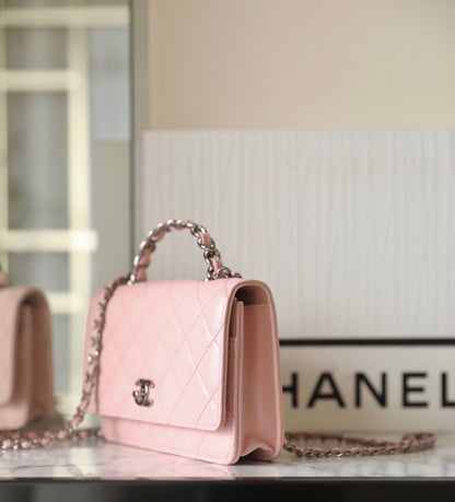 CC WOC 19 PEAU D'AGNEAU ROSE QUINCAILLERIE ARGENTÉE 