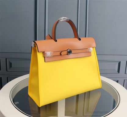 HM HERBAG ZIP 31 TOILE CITRON ET BRONZE