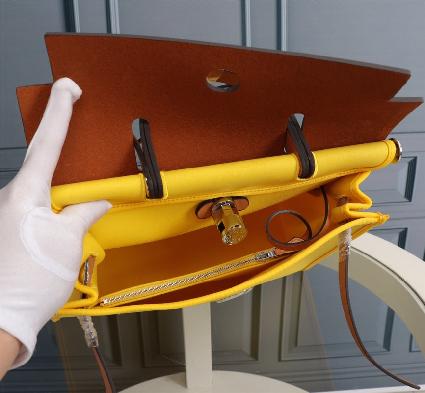 HM HERBAG ZIP 31 TOILE CITRON ET BRONZE