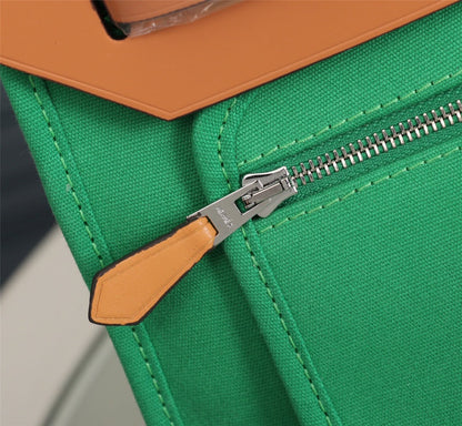 HM HERBAG ZIP 31 TOILE VERT BAMBOU ET BRONZE