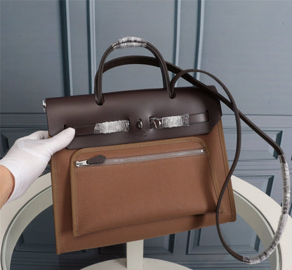 HM HERBAG ZIP 31 TOILE MARRON ET CHOCOLAT