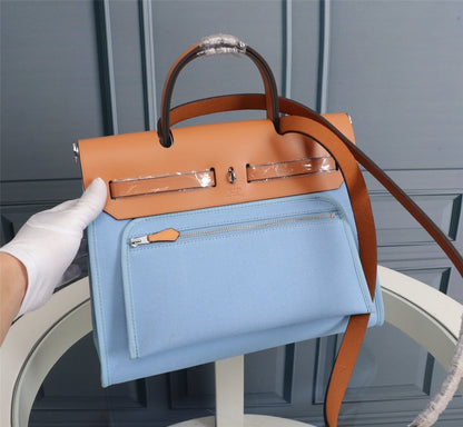 HM HERBAG ZIP 31 TOILE CIEL ET BRONZE