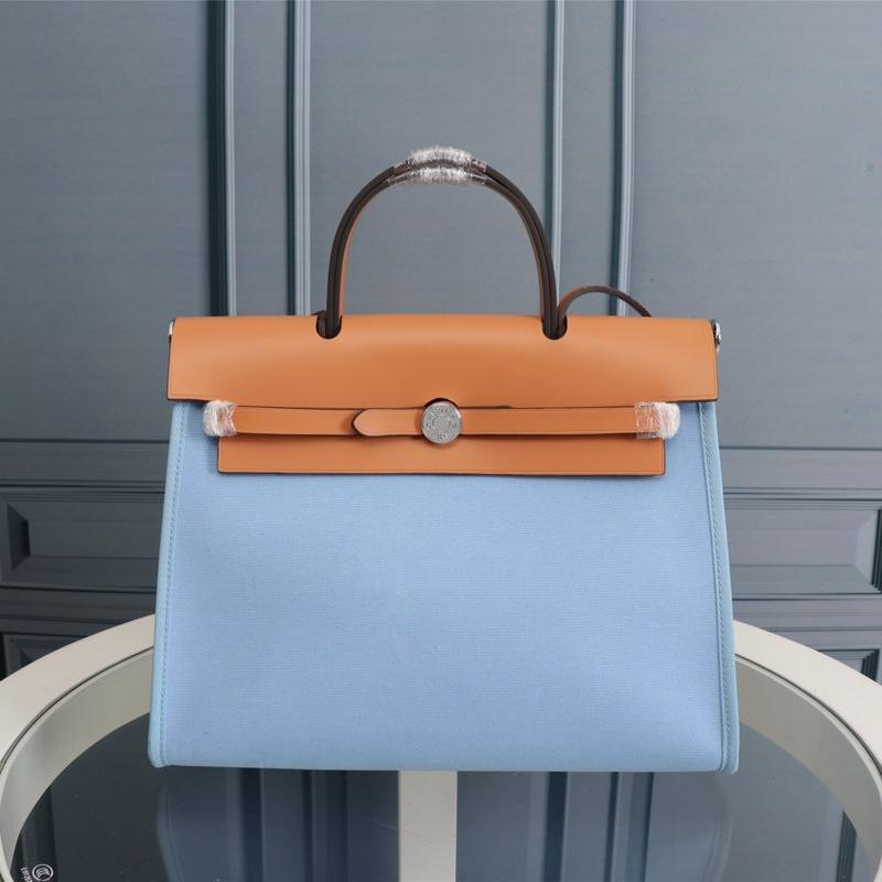 HM HERBAG ZIP 31 TOILE CIEL ET BRONZE